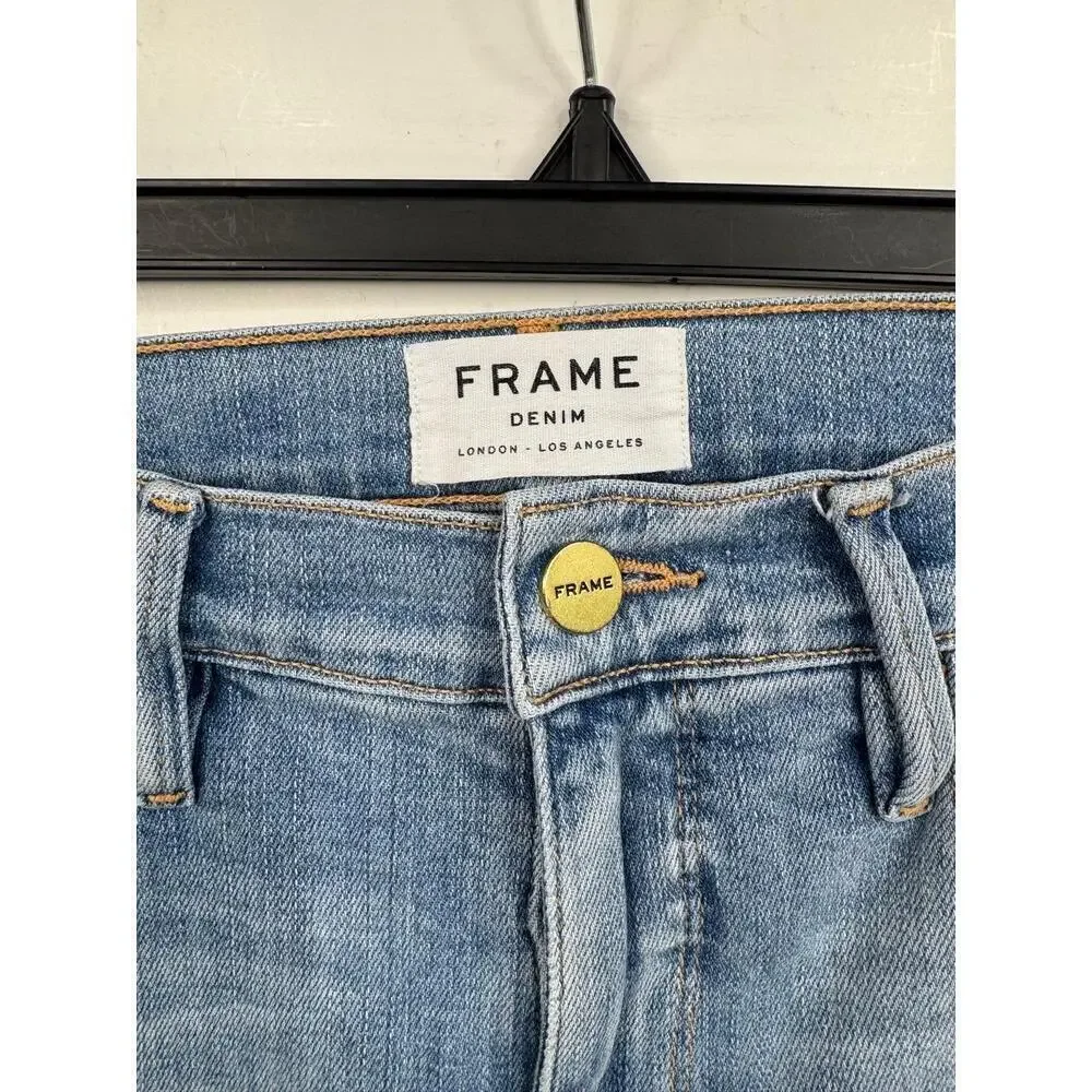 FRAME Le Sylvie Slender Straight Jeans Size 30 Light Blue Distressed Raw Hem - Picture 3 of 11